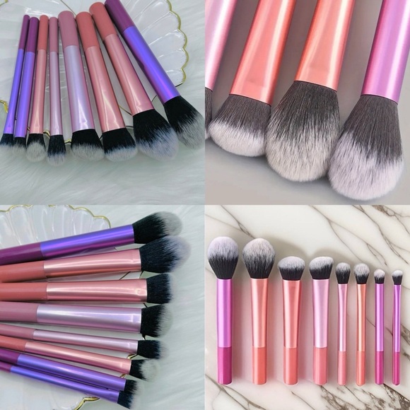 Makeup Sponge and Brush Set w/ Pink Checkered 3 pack pouches Bundle - Picture 2 of 9